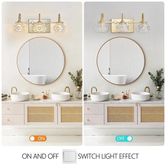 Alt view image 6 of 7 - 17" Modern Crystal Bathroom Vanity Light, 3-Light Golden Wall Sconce with Clear Glass Shade, Elegant Wall Mount Lighting for Bathroom, Powder Room, Or Vanity Mirror (No Bulbs)
