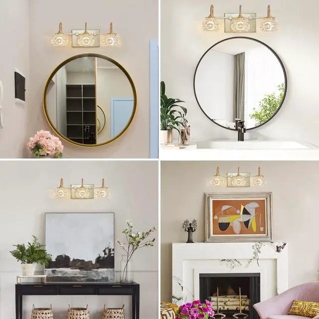 Alt view image 4 of 7 - 17" Modern Crystal Bathroom Vanity Light, 3-Light Golden Wall Sconce with Clear Glass Shade, Elegant Wall Mount Lighting for Bathroom, Powder Room, Or Vanity Mirror (No Bulbs)