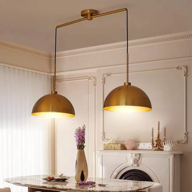 Alt view image 3 of 7 - 41" industrial Modern Copper Color Double Pendant Light Adjustable Ceiling Hanging Lamp with Bright Finish for Dining Room, Kitchen, Or Living Room Stylish and Durable Lighting Fixture (No Bulbs)