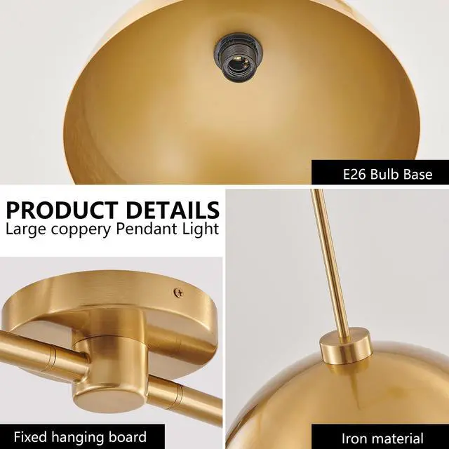 Alt view image 6 of 7 - 41" industrial Modern Copper Color Double Pendant Light Adjustable Ceiling Hanging Lamp with Bright Finish for Dining Room, Kitchen, Or Living Room Stylish and Durable Lighting Fixture (No Bulbs)