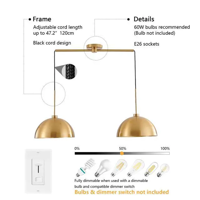 Alt view image 7 of 7 - 41" industrial Modern Copper Color Double Pendant Light Adjustable Ceiling Hanging Lamp with Bright Finish for Dining Room, Kitchen, Or Living Room Stylish and Durable Lighting Fixture (No Bulbs)