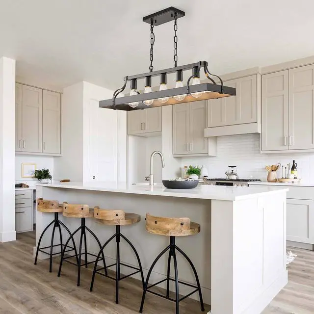 Alt view image 3 of 7 - 34-inch Black industrial Pendant Light with 5 E26 Bulb Sockets, Adjustable Chain Height Modern Farmhouse Linear Chandelier for Dining Room, Kitchen Island, Or Living Room (Bulb Not included)