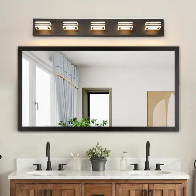 Main image of 34" Modern 5-Light Led Vanity Light - Sleek Bathroom Wall Fixture, Iron & Acrylic, Dimmable & Energy-Efficient, Ideal for Mirror Lighting