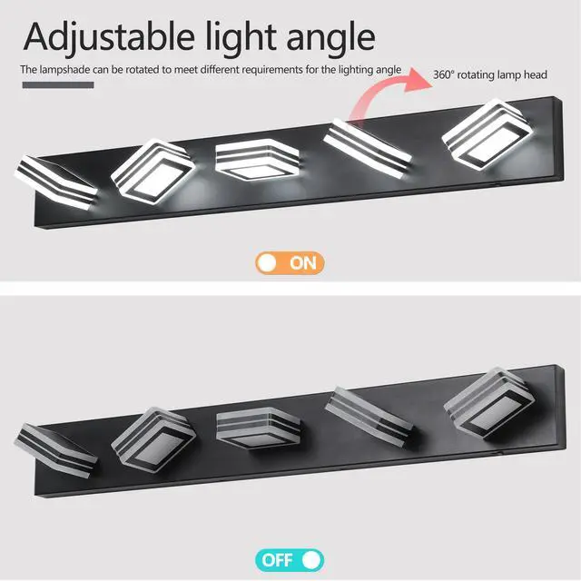 Alt view image 7 of 7 - 34" Modern 5-Light Led Vanity Light - Sleek Bathroom Wall Fixture, Iron & Acrylic, Dimmable & Energy-Efficient, Ideal for Mirror Lighting