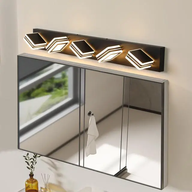 Alt view image 4 of 7 - 34" Modern 5-Light Led Vanity Light - Sleek Bathroom Wall Fixture, Iron & Acrylic, Dimmable & Energy-Efficient, Ideal for Mirror Lighting