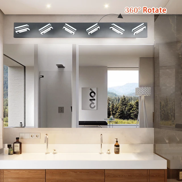 Alt view image 6 of 7 - 39" Modern Black 6-Light Led Vanity Light, Square Acrylic Lampshades Wall Mount Fixture for Bathroom, Mirror Lighting