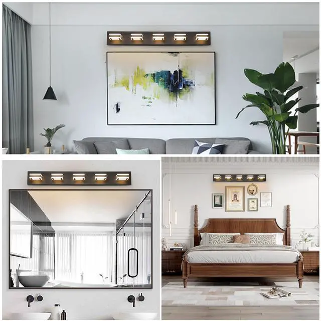 Alt view image 5 of 7 - 34" Modern 5-Light Led Vanity Light - Sleek Bathroom Wall Fixture, Iron & Acrylic, Dimmable & Energy-Efficient, Ideal for Mirror Lighting