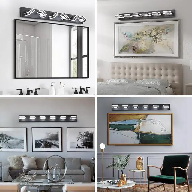 Alt view image 4 of 7 - 40" Modern 6-Light Led Vanity Light - Sleek Bathroom Wall Fixture, Iron & Acrylic, Dimmable & Energy-Efficient, Ideal for Mirror Lighting