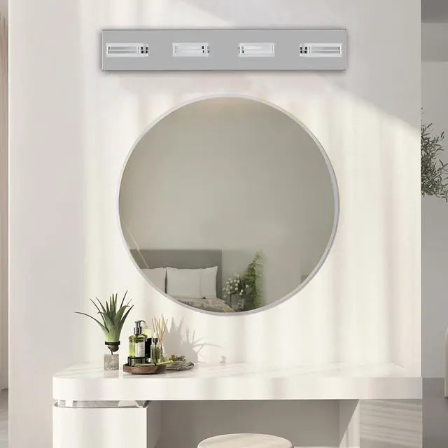 Alt view image 3 of 7 - 26" Modern Chrome 4-Light Led Vanity Light, Square Acrylic Lampshades Wall Mount Fixture for Bathroom, Mirror Lighting