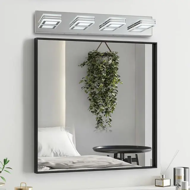 Alt view image 2 of 7 - 26" Modern Chrome 4-Light Led Vanity Light, Square Acrylic Lampshades Wall Mount Fixture for Bathroom, Mirror Lighting