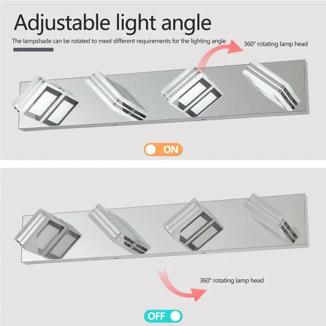 Alt view image 5 of 7 - 26" Modern Chrome 4-Light Led Vanity Light, Square Acrylic Lampshades Wall Mount Fixture for Bathroom, Mirror Lighting