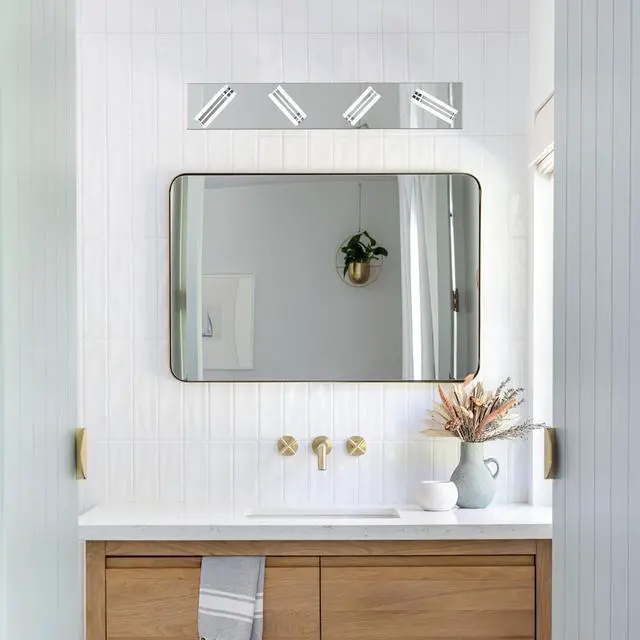 Main image of 26" Modern Chrome 4-Light Led Vanity Light, Square Acrylic Lampshades Wall Mount Fixture for Bathroom, Mirror Lighting