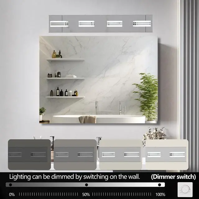 Alt view image 4 of 7 - 26" Modern Chrome 4-Light Led Vanity Light, Square Acrylic Lampshades Wall Mount Fixture for Bathroom, Mirror Lighting