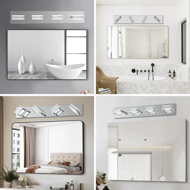 Alt view image 7 of 7 - 26" Modern Chrome 4-Light Led Vanity Light, Square Acrylic Lampshades Wall Mount Fixture for Bathroom, Mirror Lighting