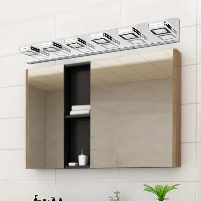 Alt view image 2 of 7 - 39" Modern Chrome 6-Light Led Vanity Light, Square Acrylic Lampshades Wall Mount Fixture for Bathroom, Mirror Lighting
