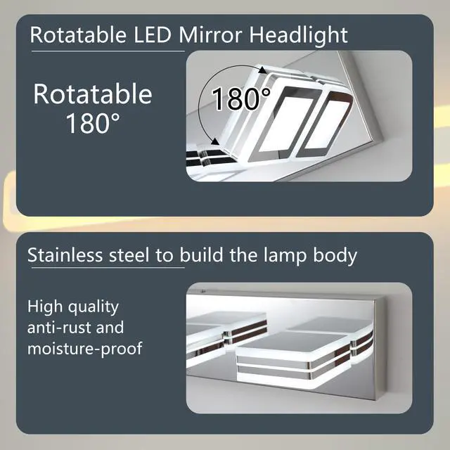 Alt view image 3 of 7 - 39" Modern Chrome 6-Light Led Vanity Light, Square Acrylic Lampshades Wall Mount Fixture for Bathroom, Mirror Lighting