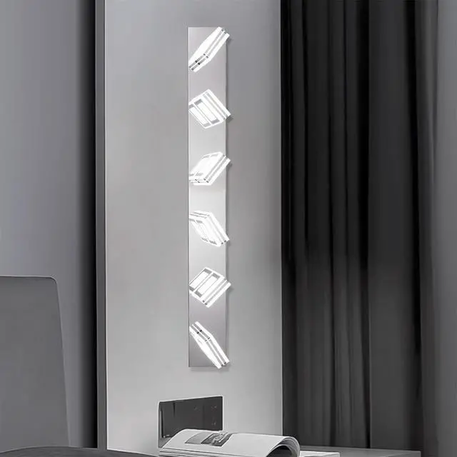Alt view image 4 of 7 - 39" Modern Chrome 6-Light Led Vanity Light, Square Acrylic Lampshades Wall Mount Fixture for Bathroom, Mirror Lighting