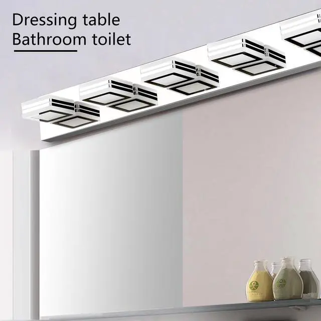 Alt view image 4 of 7 - 32" Modern Chrome 5-Light Led Vanity Light, Square Acrylic Lampshades Wall Mount Fixture for Bathroom, Mirror Lighting