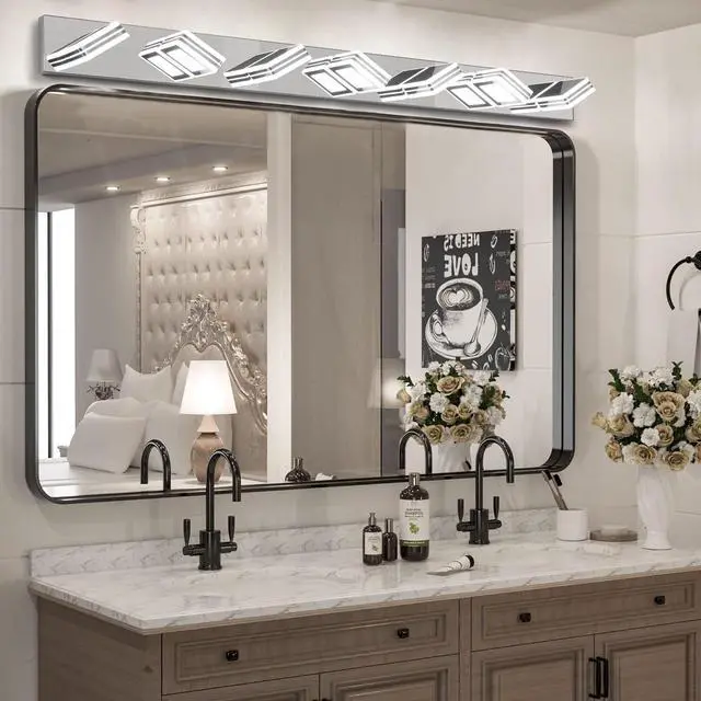 Main image of 45" Modern Chrome 7-Light Led Vanity Light, Square Acrylic Lampshades Wall Mount Fixture for Bathroom, Mirror Lighting