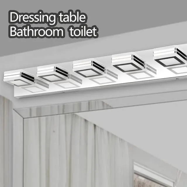 Alt view image 6 of 7 - 39" Modern Chrome 6-Light Led Vanity Light, Square Acrylic Lampshades Wall Mount Fixture for Bathroom, Mirror Lighting