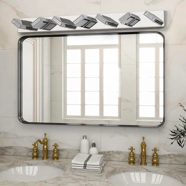 Alt view image 2 of 7 - 45" Modern Chrome 7-Light Led Vanity Light, Square Acrylic Lampshades Wall Mount Fixture for Bathroom, Mirror Lighting