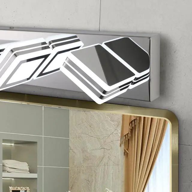 Alt view image 6 of 7 - 45" Modern Chrome 7-Light Led Vanity Light, Square Acrylic Lampshades Wall Mount Fixture for Bathroom, Mirror Lighting