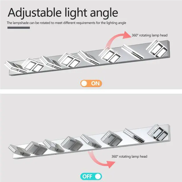 Alt view image 7 of 7 - 52" Modern Chrome 8-Light Led Vanity Light, Square Acrylic Lampshades Wall Mount Fixture for Bathroom, Mirror Lighting