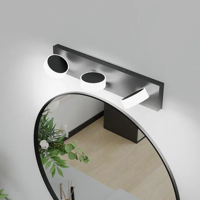 Alt view image 2 of 7 - Led 21 inch Vanity Light White Round Acrylic 3 Light with Black Base Bathroom Wall Lighting Fixture