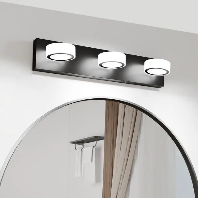 Alt view image 3 of 7 - Led 21 inch Vanity Light White Round Acrylic 3 Light with Black Base Bathroom Wall Lighting Fixture