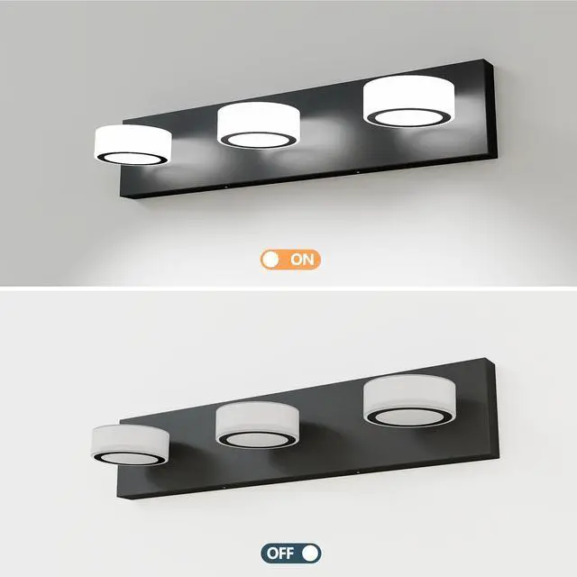 Alt view image 5 of 7 - Led 21 inch Vanity Light White Round Acrylic 3 Light with Black Base Bathroom Wall Lighting Fixture