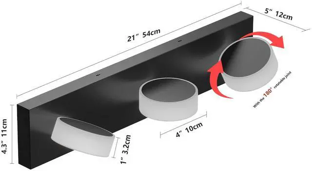 Alt view image 7 of 7 - Led 21 inch Vanity Light White Round Acrylic 3 Light with Black Base Bathroom Wall Lighting Fixture