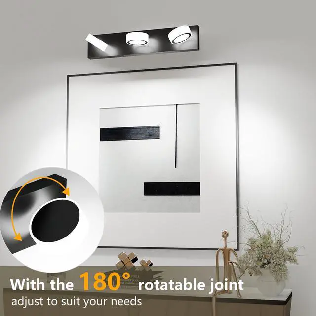 Alt view image 4 of 7 - Led 21 inch Vanity Light White Round Acrylic 3 Light with Black Base Bathroom Wall Lighting Fixture