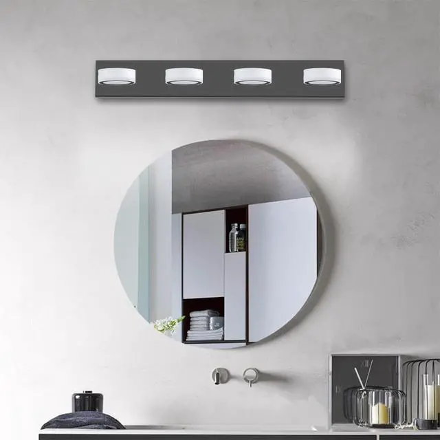 Alt view image 4 of 7 - 29" Modern 4-Light Led Vanity Light, Sleek Black Bathroom Wall Light Fixture for Mirror, Shower, and Bathroom Decor