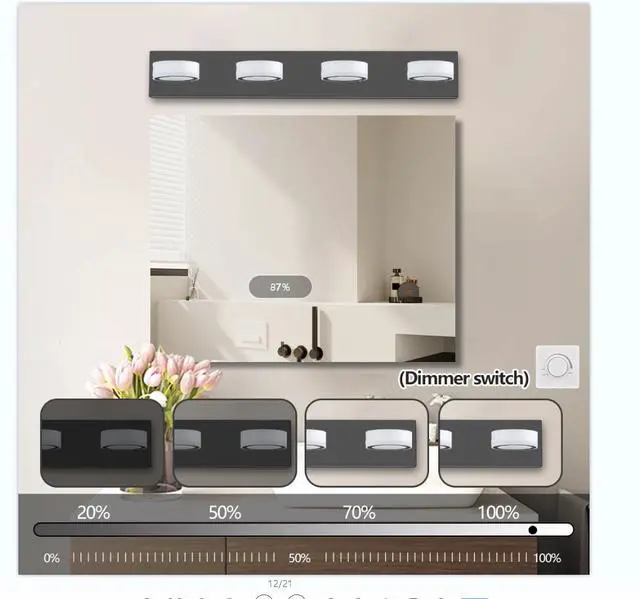 Alt view image 2 of 7 - 29" Modern 4-Light Led Vanity Light, Sleek Black Bathroom Wall Light Fixture for Mirror, Shower, and Bathroom Decor