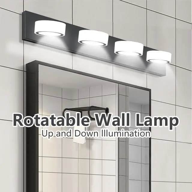 Alt view image 6 of 7 - 29" Modern 4-Light Led Vanity Light, Sleek Black Bathroom Wall Light Fixture for Mirror, Shower, and Bathroom Decor
