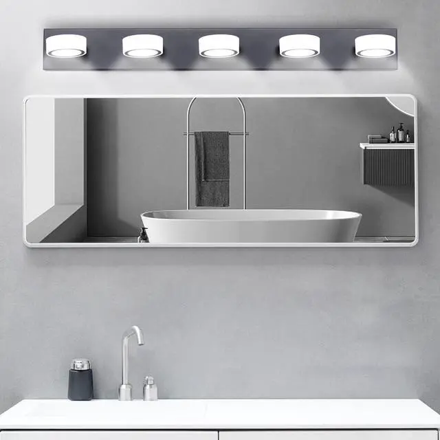 Main image of 37" Modern 5-Light Led Vanity Light, Sleek Black Bathroom Wall Light Fixture for Mirror, Shower, and Bathroom Decor