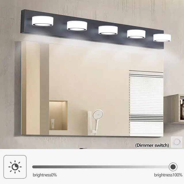 Alt view image 3 of 7 - 37" Modern 5-Light Led Vanity Light, Sleek Black Bathroom Wall Light Fixture for Mirror, Shower, and Bathroom Decor