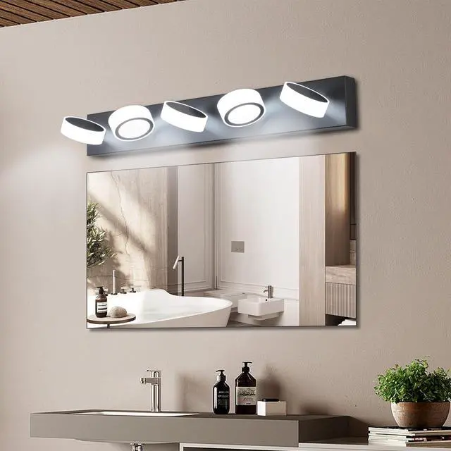 Alt view image 5 of 7 - 37" Modern 5-Light Led Vanity Light, Sleek Black Bathroom Wall Light Fixture for Mirror, Shower, and Bathroom Decor
