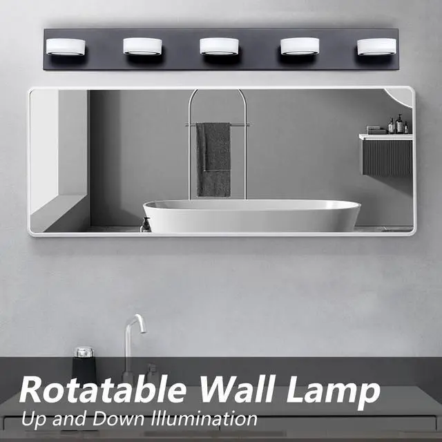 Alt view image 6 of 7 - 37" Modern 5-Light Led Vanity Light, Sleek Black Bathroom Wall Light Fixture for Mirror, Shower, and Bathroom Decor