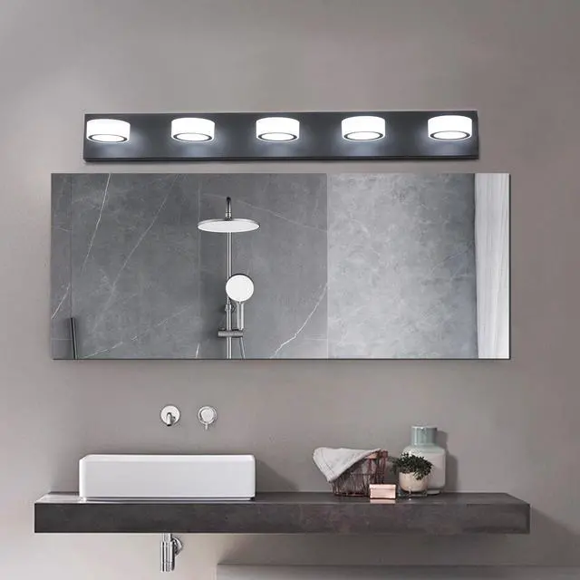 Alt view image 2 of 7 - 37" Modern 5-Light Led Vanity Light, Sleek Black Bathroom Wall Light Fixture for Mirror, Shower, and Bathroom Decor
