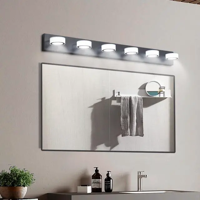 Main image of 45" Modern 6-Light Led Vanity Light, Sleek Black Bathroom Wall Light Fixture for Mirror, Shower, and Bathroom Decor