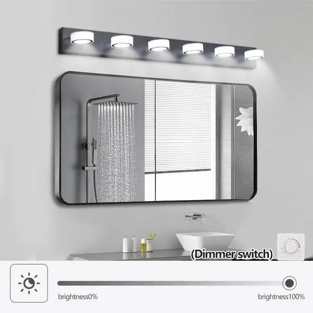 Alt view image 3 of 7 - 45" Modern 6-Light Led Vanity Light, Sleek Black Bathroom Wall Light Fixture for Mirror, Shower, and Bathroom Decor