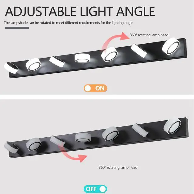 Alt view image 7 of 7 - 52" Modern 7-Light Led Vanity Light Fixture - Black Iron Finish with Acrylic Shades - Energy-Efficient Bathroom Wall Sconce - Dimmable for Mirror, Shower, and Bathroom Decor
