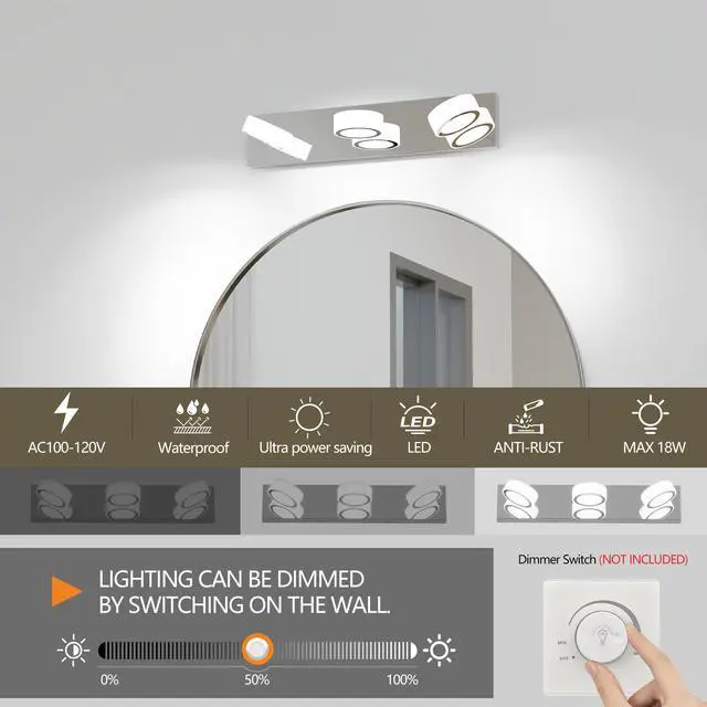 Alt view image 6 of 7 - Led Modern 3 Light White Rotating Oval Acrylic with Chrome Base 21 inch Vanity Light Over Mirror Lighting Fixture