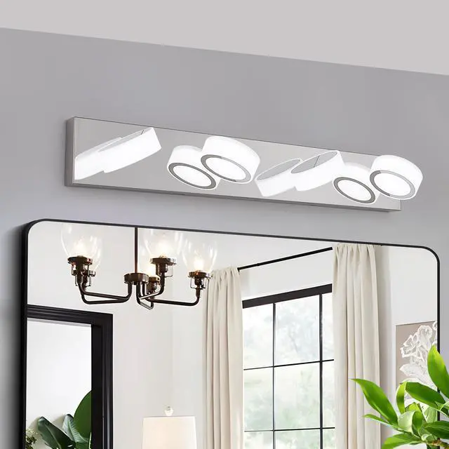 Alt view image 4 of 7 - 29" Modern 4-Light Led Vanity Light, Sleek Chrome Bathroom Wall Light Fixture for Mirror, Shower, and Bathroom Decor