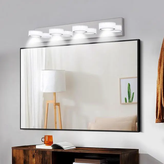 Alt view image 3 of 7 - 29" Modern 4-Light Led Vanity Light, Sleek Chrome Bathroom Wall Light Fixture for Mirror, Shower, and Bathroom Decor