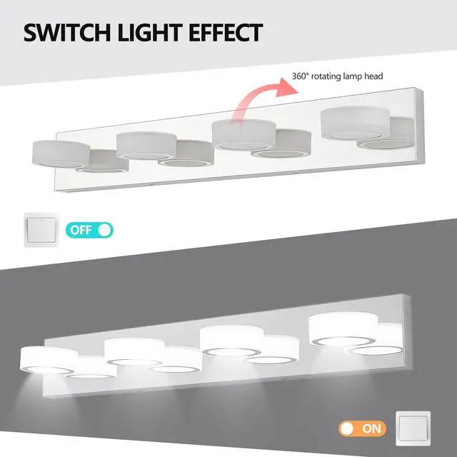 Alt view image 7 of 7 - 29" Modern 4-Light Led Vanity Light, Sleek Chrome Bathroom Wall Light Fixture for Mirror, Shower, and Bathroom Decor