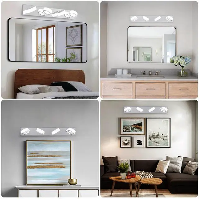 Alt view image 5 of 7 - 29" Modern 4-Light Led Vanity Light, Sleek Chrome Bathroom Wall Light Fixture for Mirror, Shower, and Bathroom Decor
