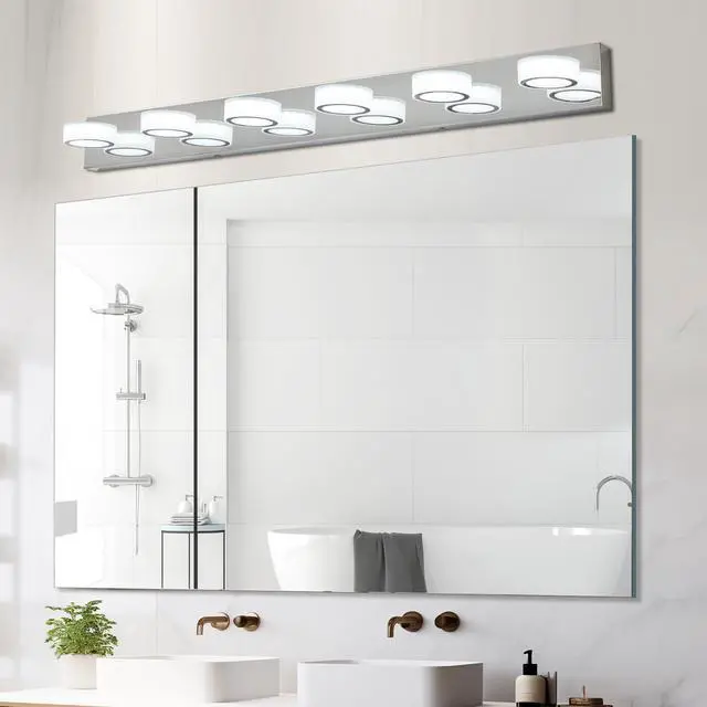 Alt view image 2 of 7 - 45" Modern 6-Light Led Vanity Light, Sleek Chrome Bathroom Wall Light Fixture for Mirror, Shower, and Bathroom Decor