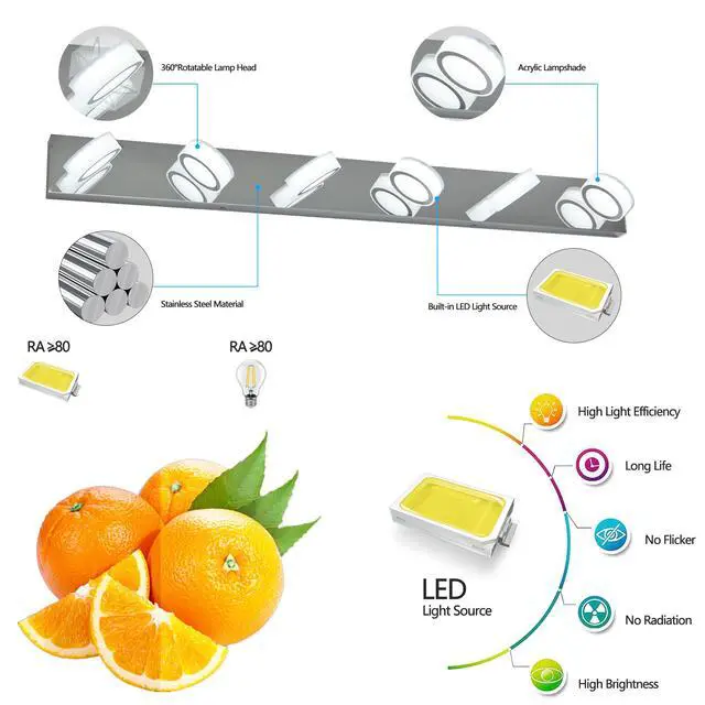 Alt view image 5 of 7 - 45" Modern 6-Light Led Vanity Light, Sleek Chrome Bathroom Wall Light Fixture for Mirror, Shower, and Bathroom Decor